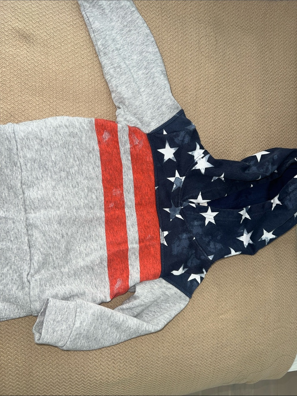 Old Navy Kids Star & Stripes Hooded Sweatshirt - Gray, Red & Navy